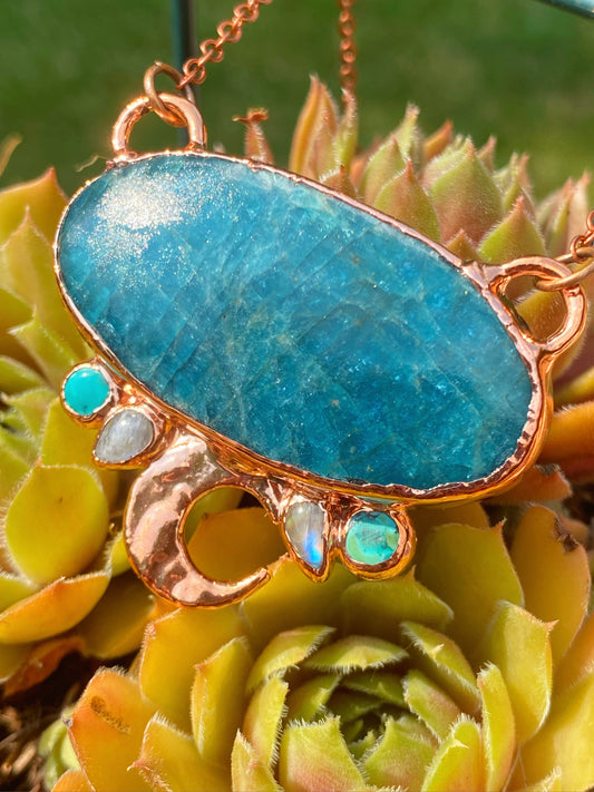 Blue Apatite, Turquoise, and Moonstone Pendant